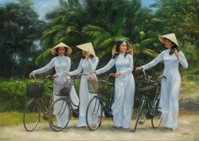 ao-dai-vietnam-oil-painting